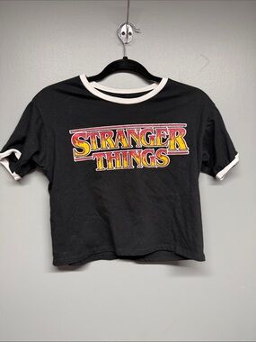 Netflix Stranger Things Black Crop Tee with White Trim
